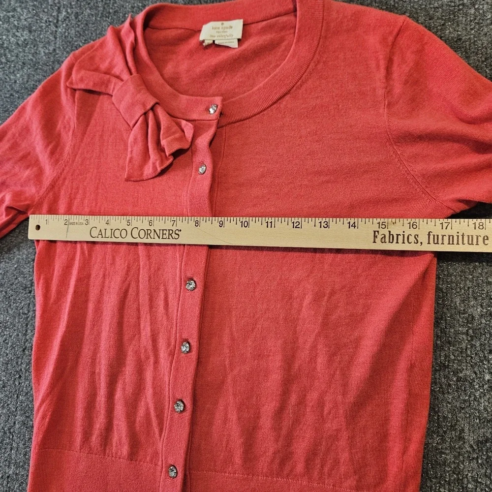 Kate Spade Cardigan Sweater Size Small Pink Bow Trim Jewel Rhinestone Buttons‎